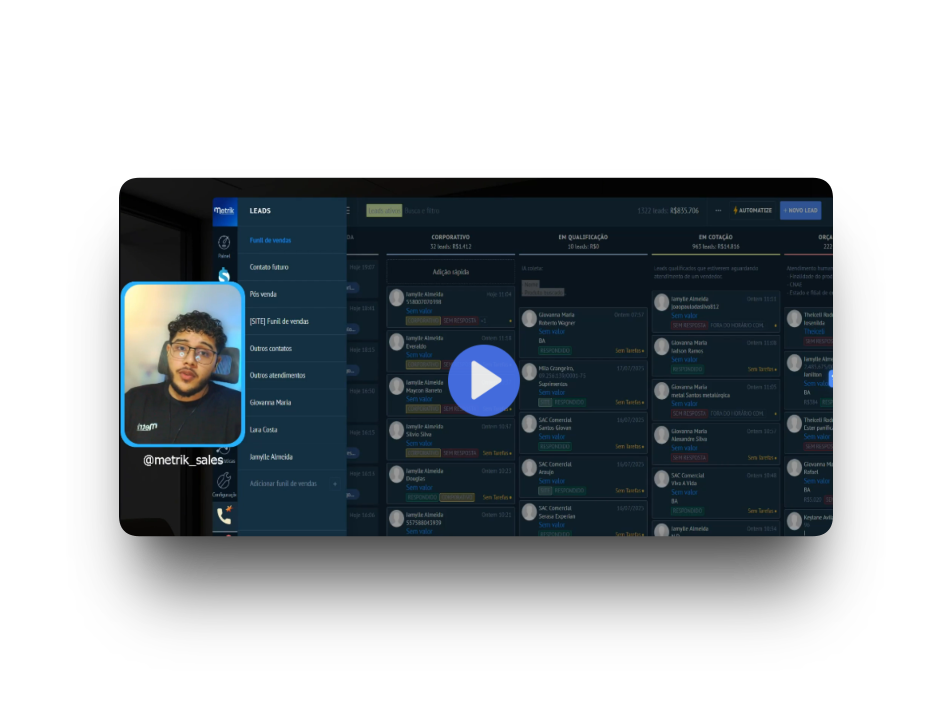 Metrik Sales — Kommo em ação