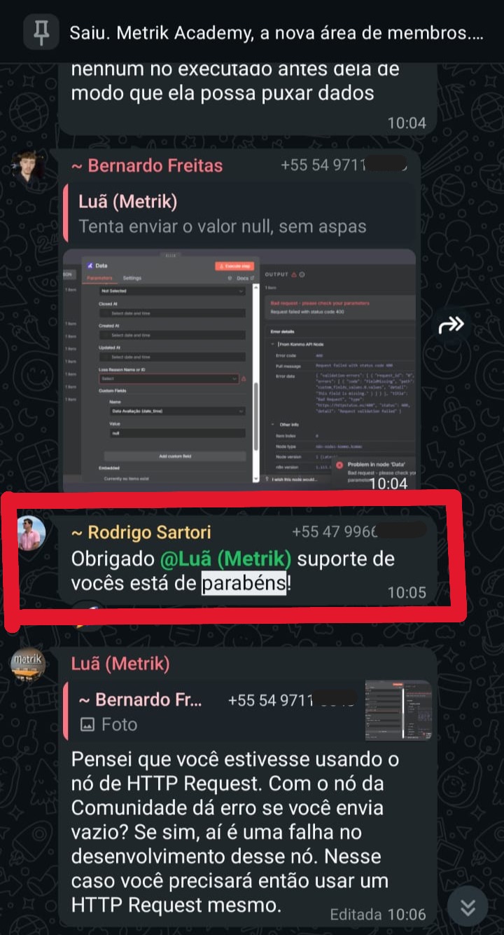 Depoimento de membro da comunidade Metrik 2