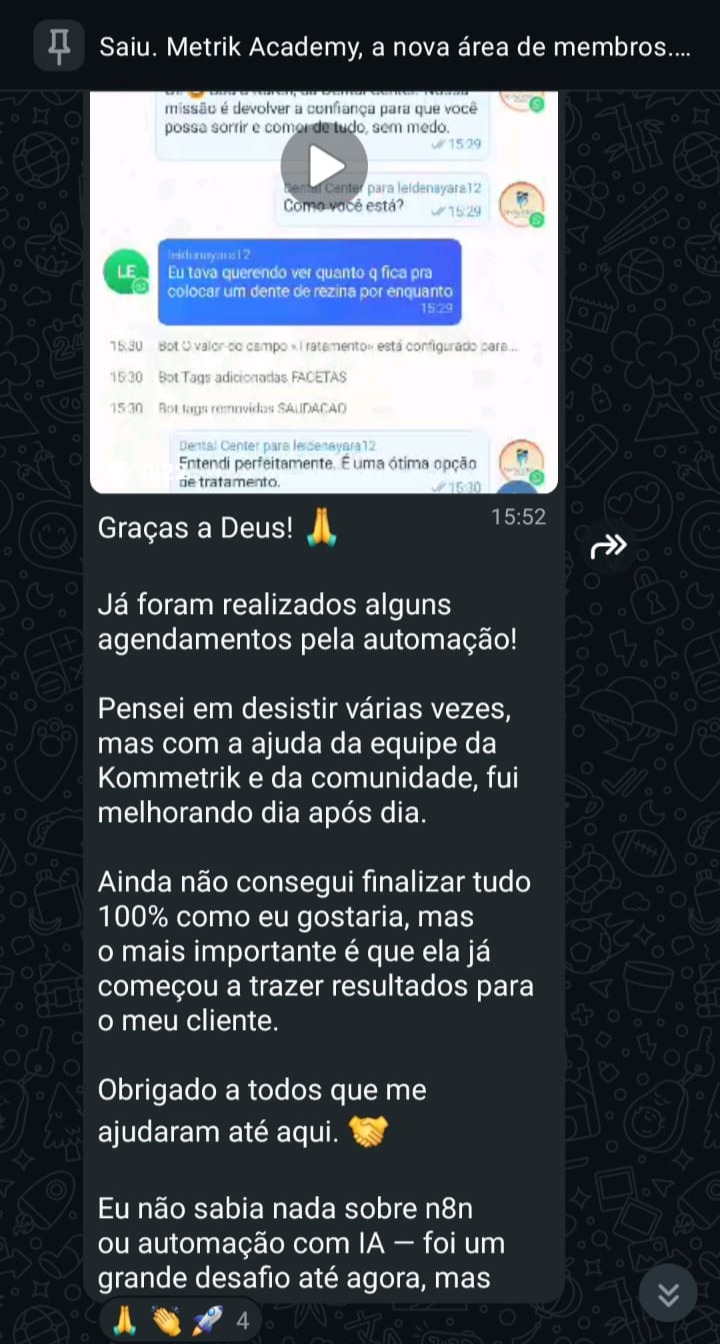 Depoimento de membro da comunidade Metrik 3