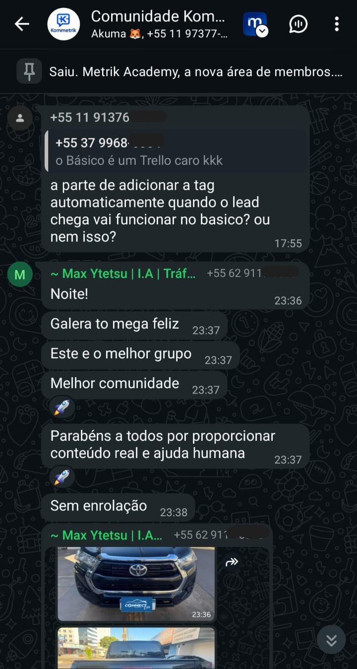 Depoimento de membro da comunidade Metrik 4