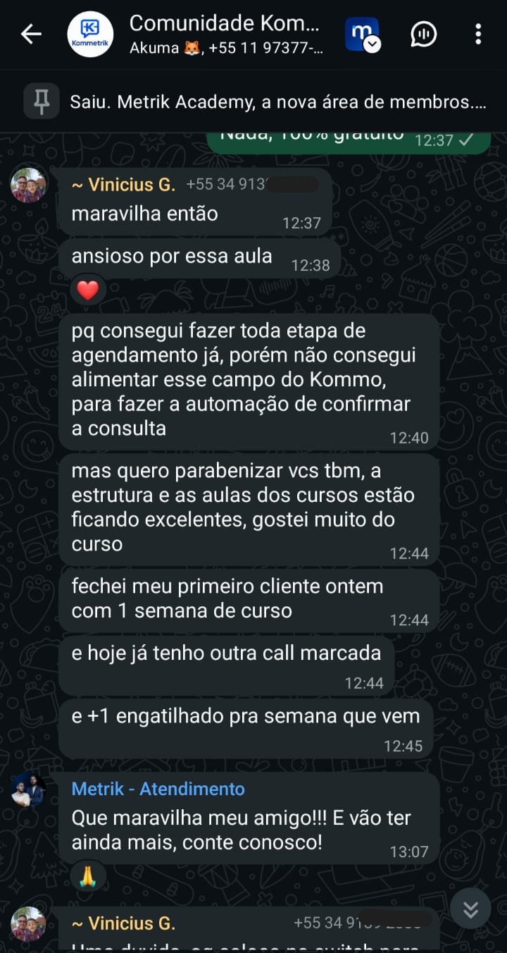 Depoimento de membro da comunidade Metrik 6